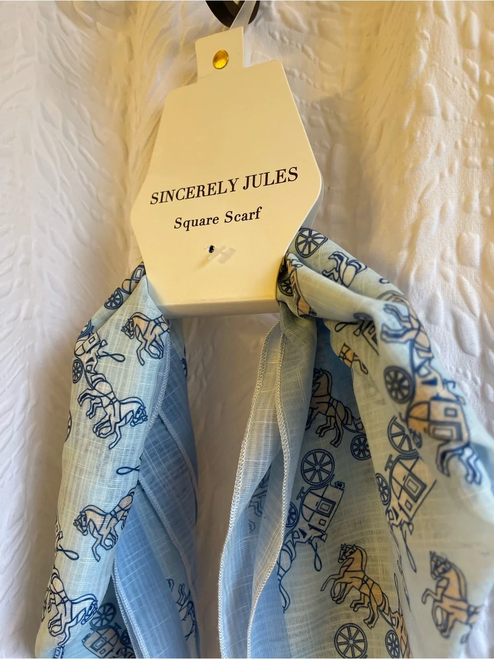 Sincerely Jules Blue Carriage Print Square Scarf - NWT**